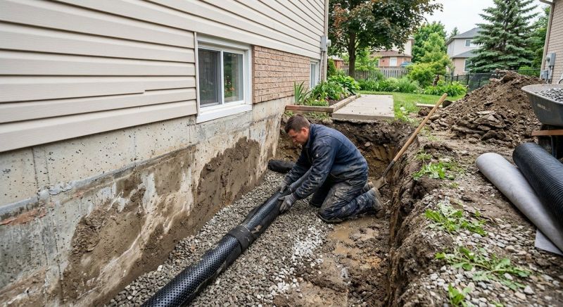 Basement Drainage Installation in Framingham, MA